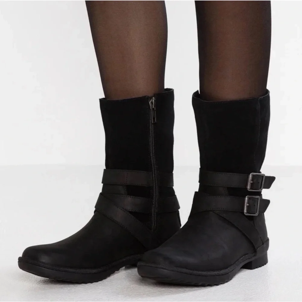UGG Boots 6 Women’s Black Lorna Waterproof Bootie Leather Zipper Wool - Picture 2 of 11